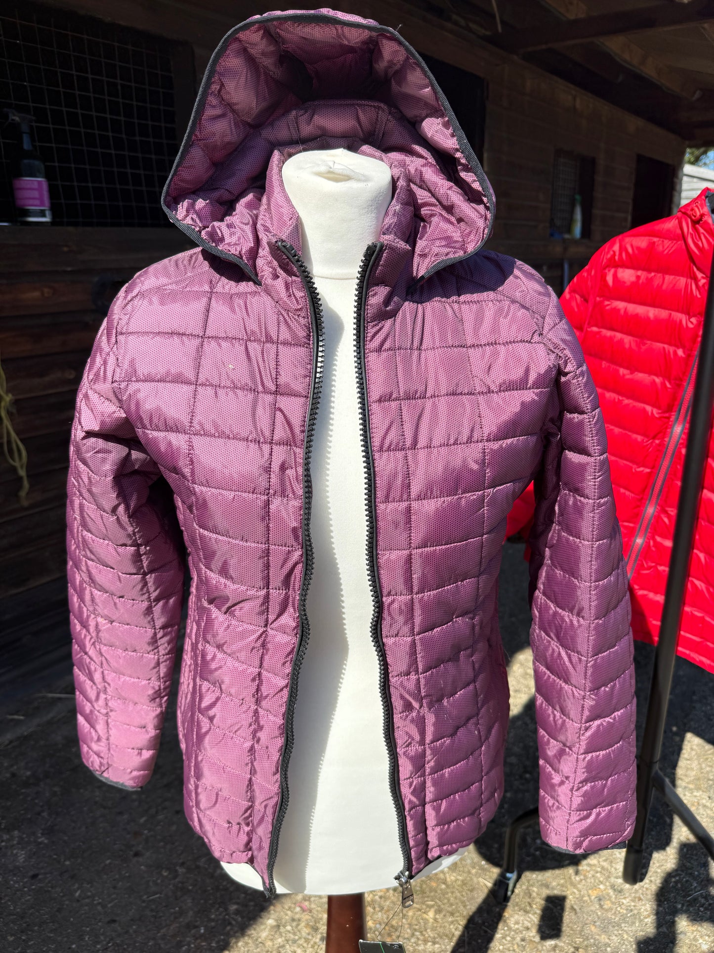 Burgundy padded jacket with hood