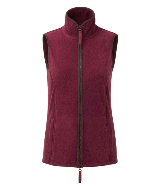 Premier Ladies Artisan Fleece Gilet - Burgundy/brown