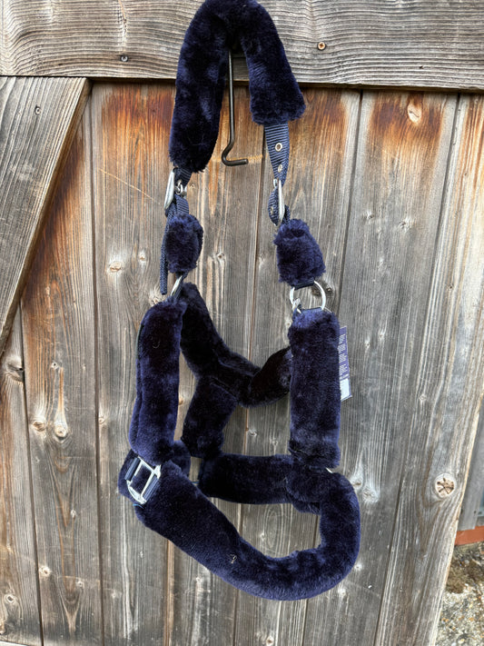 Navy Full Size Teddy Fluff Adjustable Headcollar by Harrys Horse