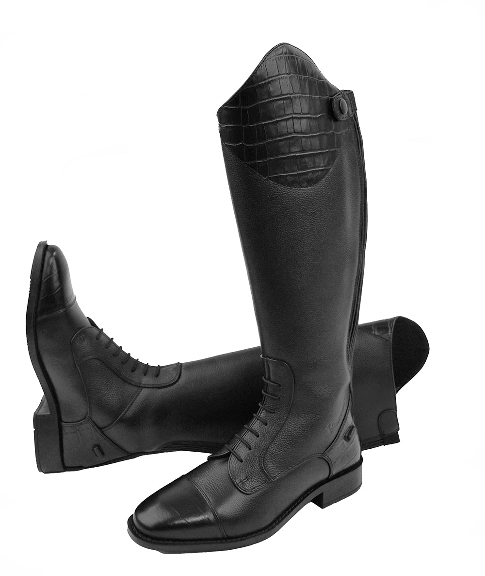 Rhinegold De-Luxe Leather Riding Boots With Mock Croc Trim