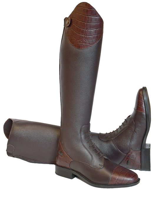 Rhinegold De-Luxe Leather Riding Boots With Mock Croc Trim